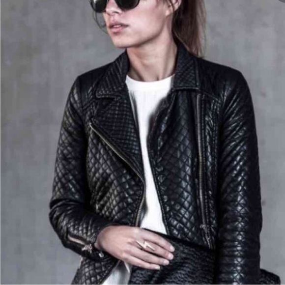 ZARA Basic Black Lamb Leather Quilted Moto Jacket Sz. M - Picture 1 of 10